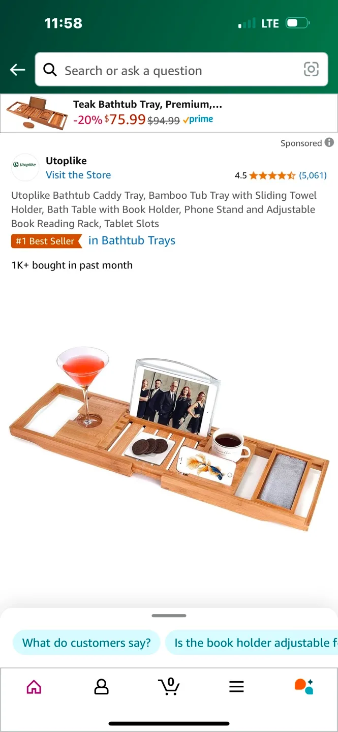 Utoplike Teak Bathtub Caddy Tray image indicator(4)