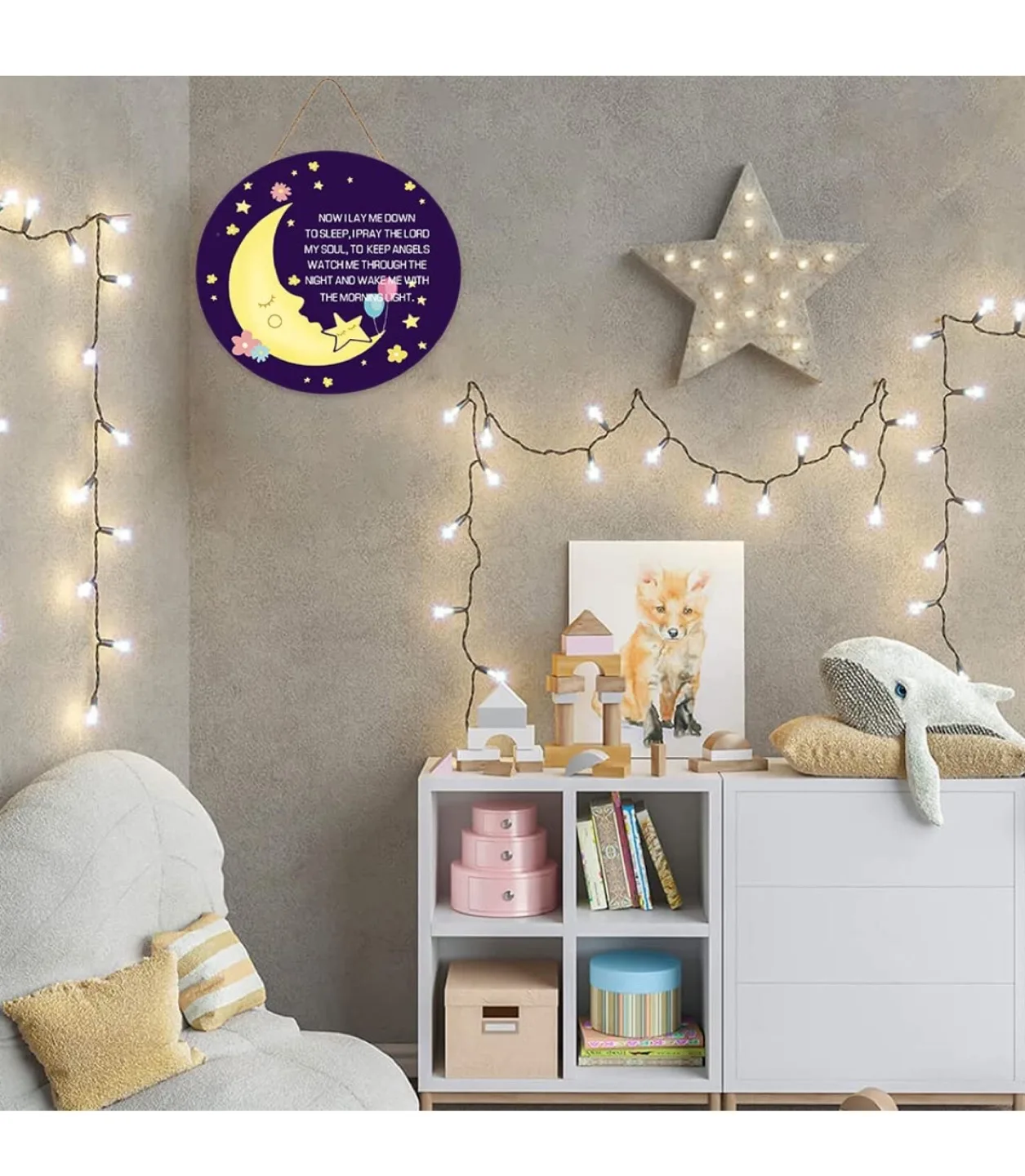 Nursery Door Sign for Baby Toddler Wood Moon Star Hanging Kids image indicator(3)