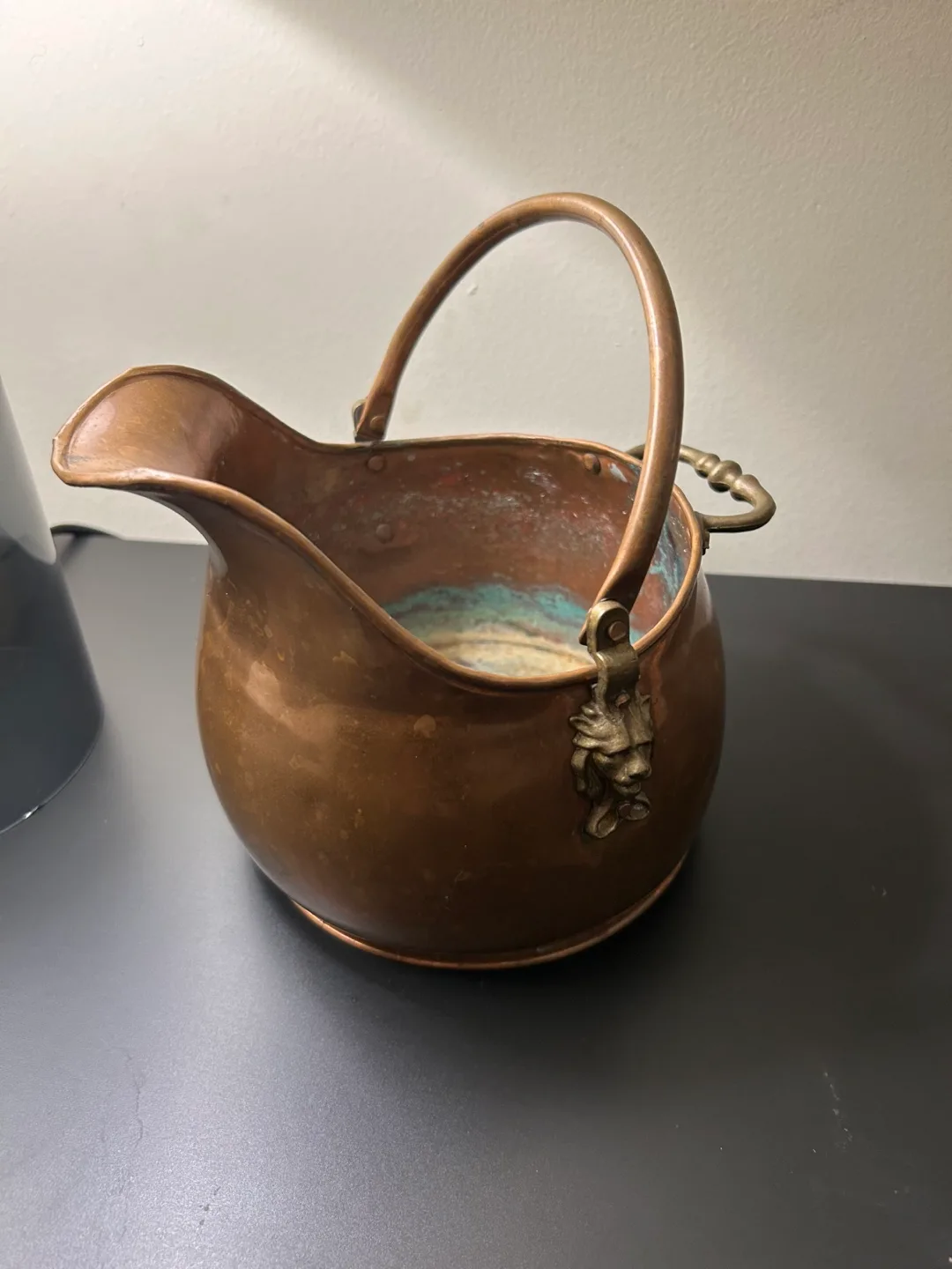 Antique Copper Coal Hod with Lion Head Accents image indicator(3)