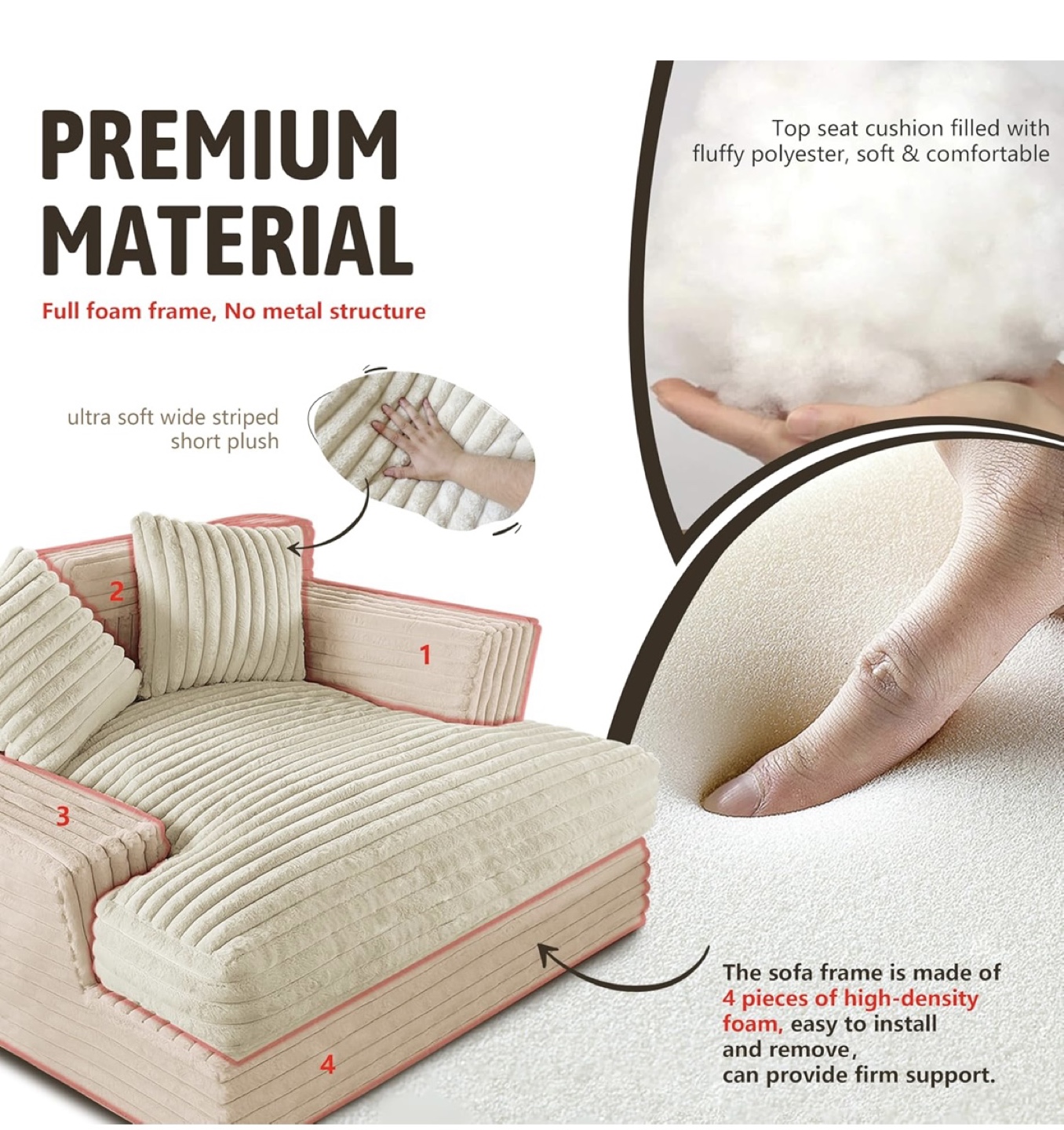 Cream-Colored Corduroy Sofa Chair - photo 2