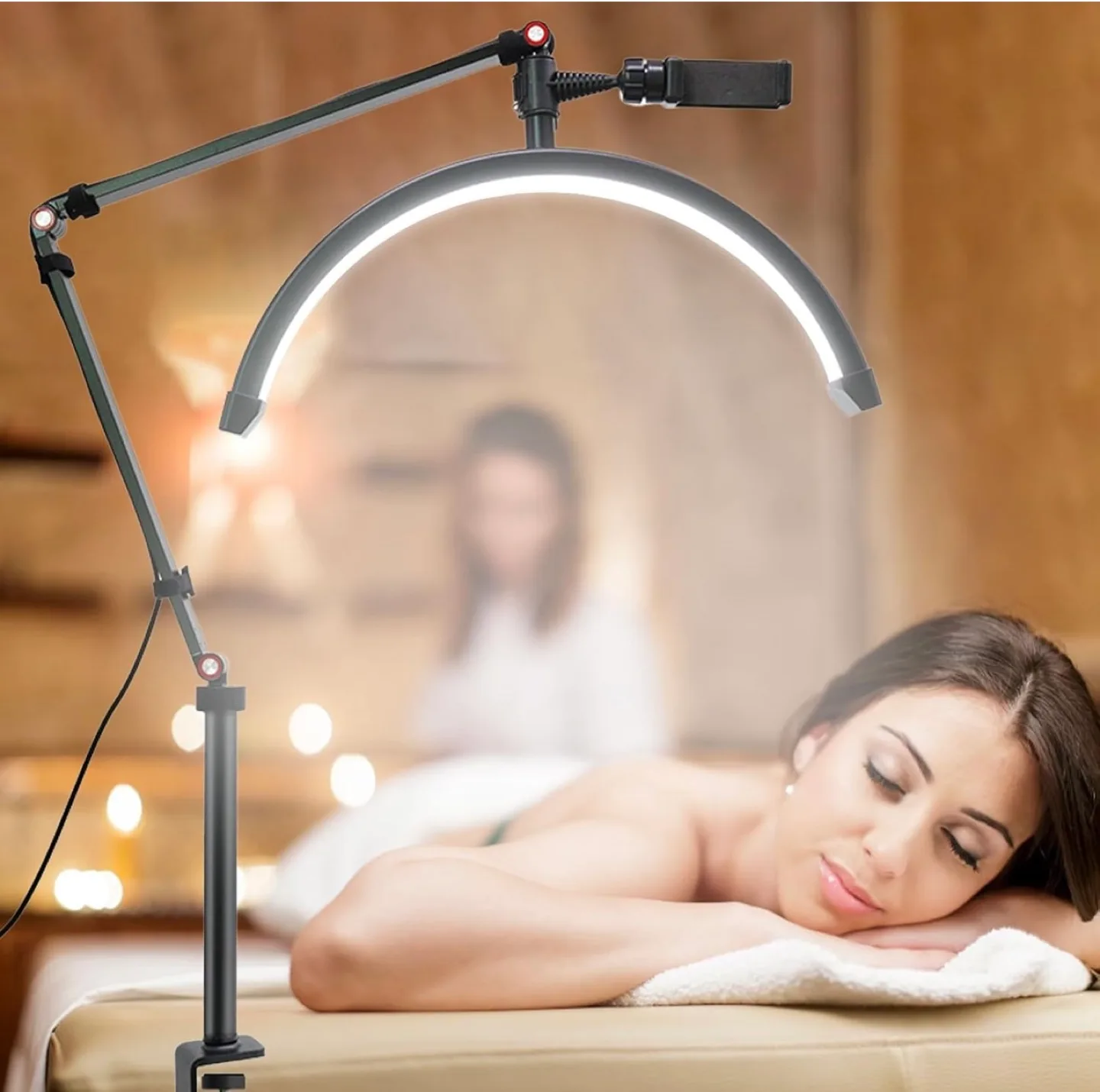 Adjustable LED Ring Light with Phone Holder and Clamp