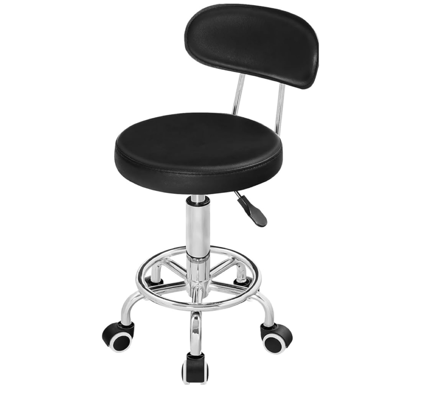 Black Rolling Salon Stool with Backrest