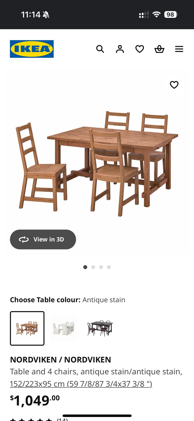 IKEA NORDVIKEN Table and 4 Chairs Set