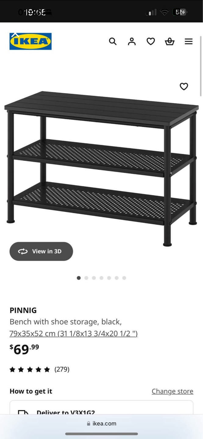 IKEA PINNIG Shoe Bench - Black