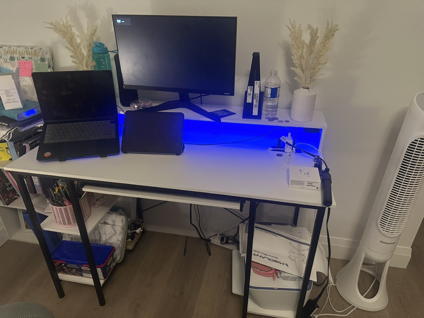 White Computer Desk with Built-in LED Lighting
