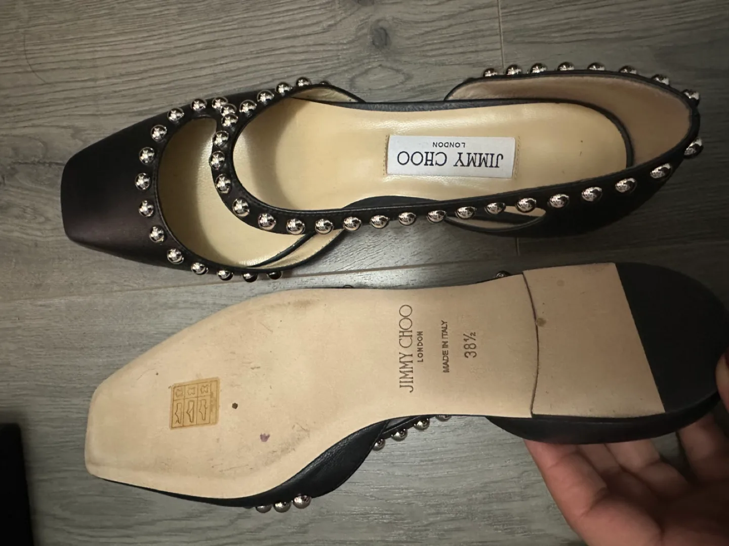Jimmy Choo London Black Studded Ballerina Flats - Size 38.5 image indicator(3)