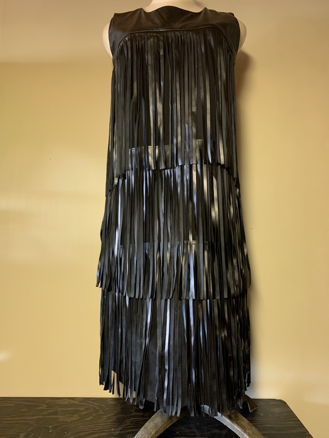 Black Faux Leather Fringe Dress