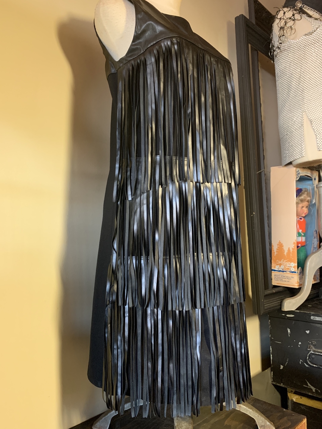 Black Faux Leather Fringe Dress - photo 2