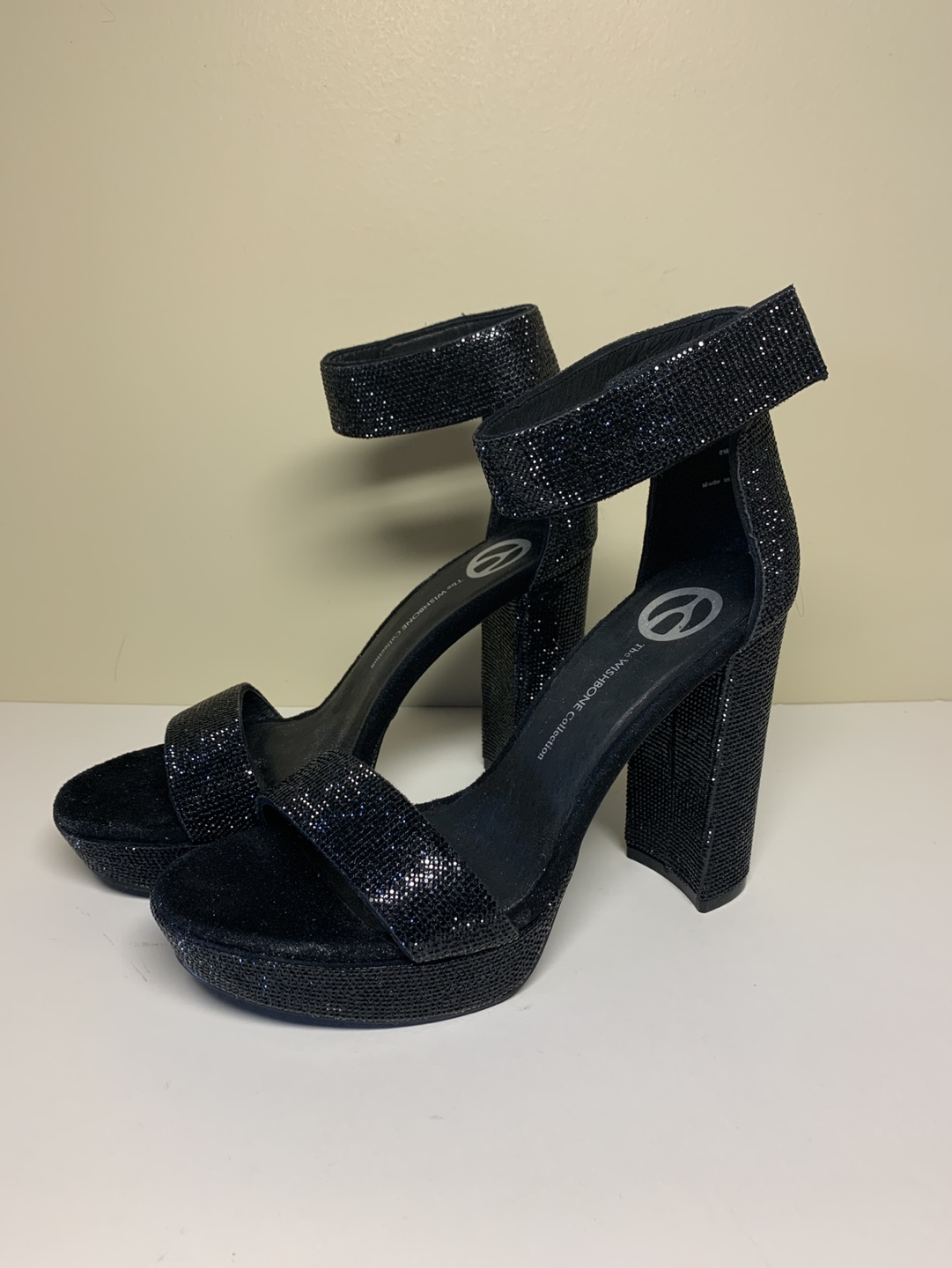 Wishbone Black Rhinestone Platform Heels - Size 8 M Women’s