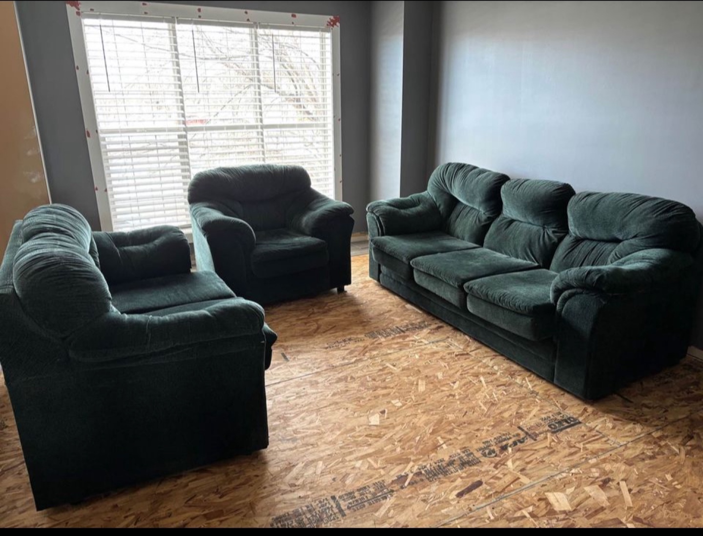 3PC Dark Green Chenille Sofa Set