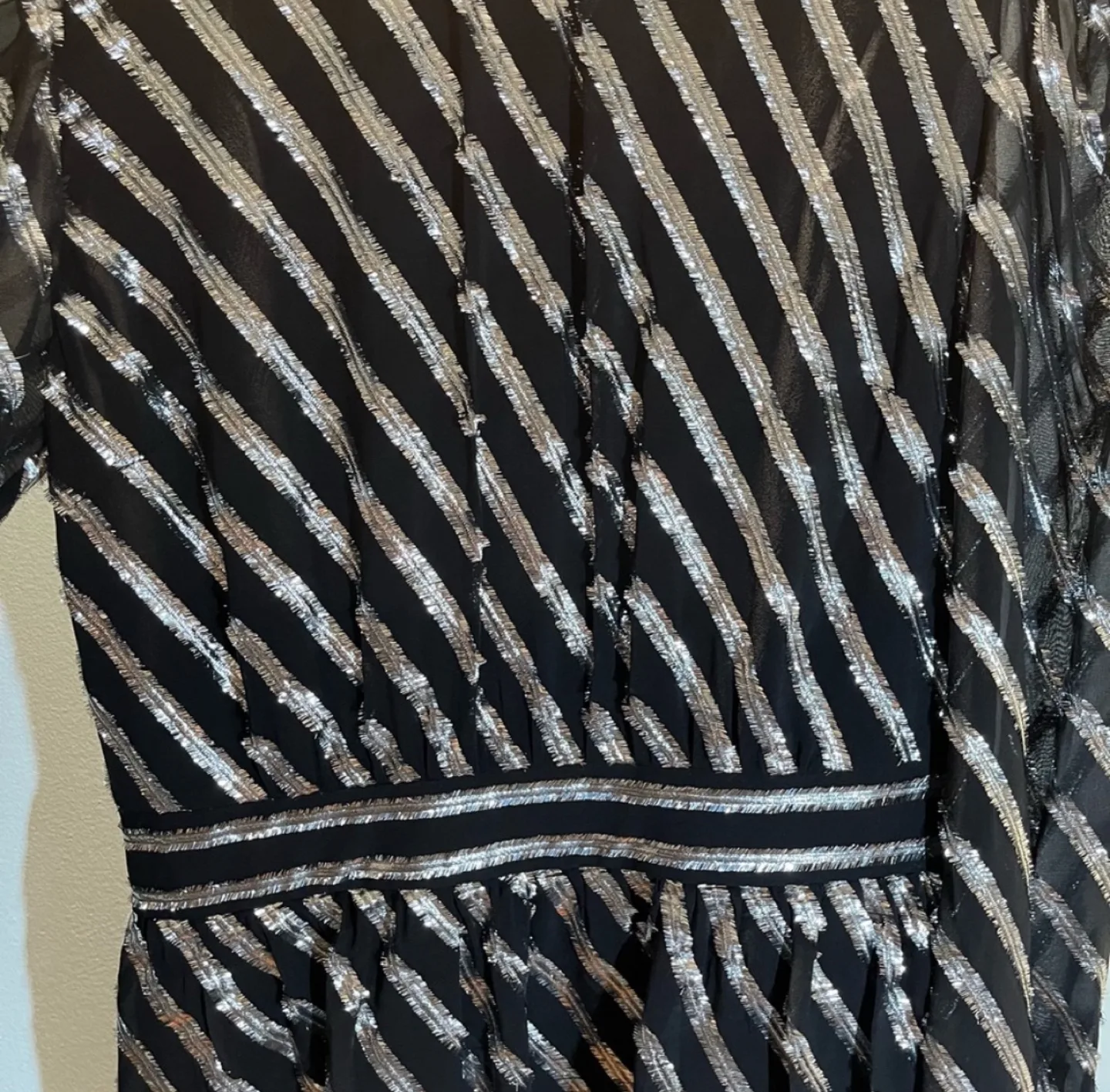 Michael Kors Black and Silver Striped Mini Dress image indicator(4)