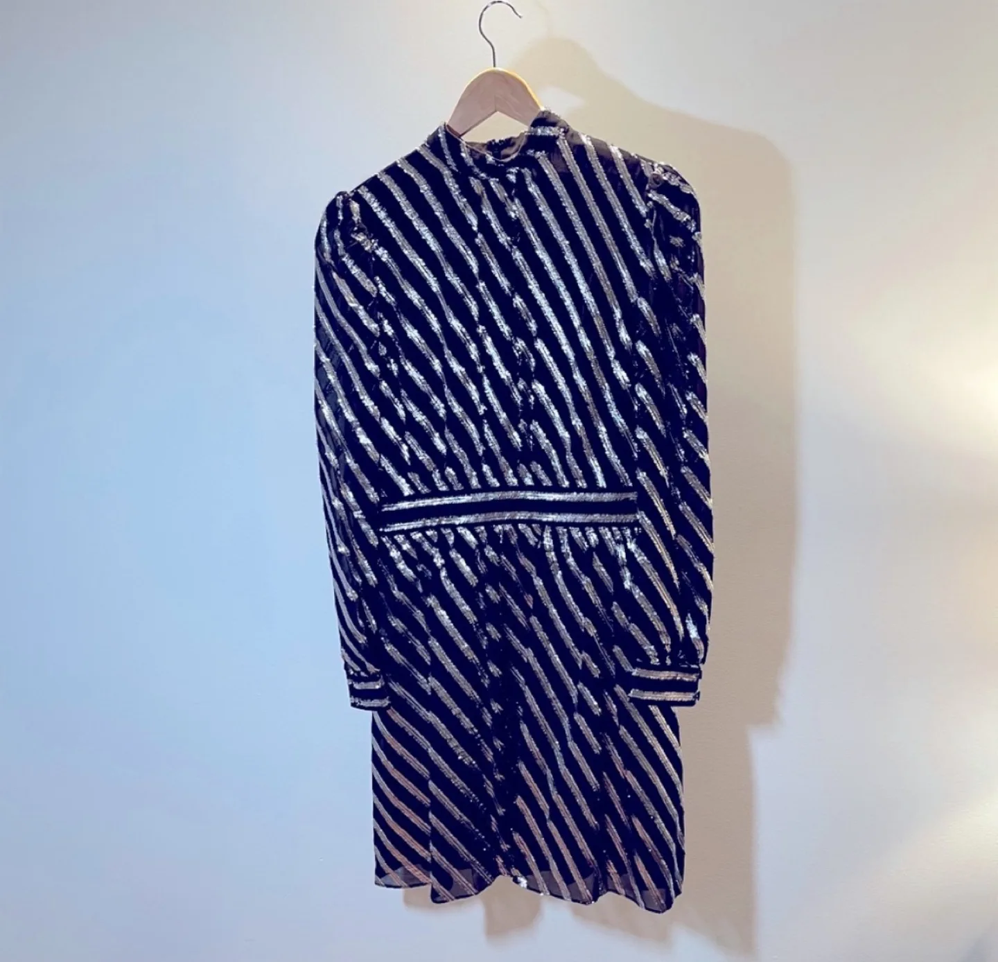 Michael Kors Black and Silver Striped Mini Dress image indicator(5)