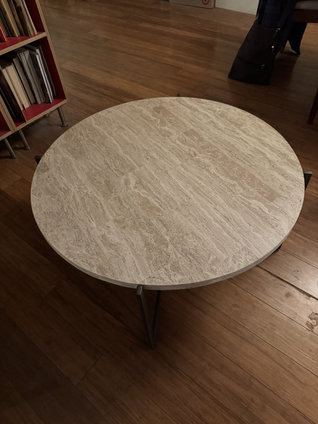 Round Stone Top Coffee Table with Black Metal Legs - photo 2
