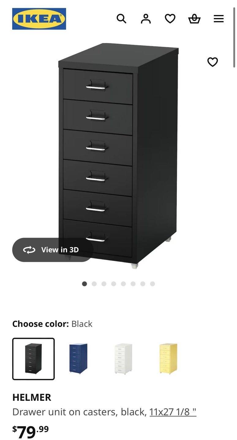 IKEA HELMER 6-Drawer Rolling Cart - Black - photo 2
