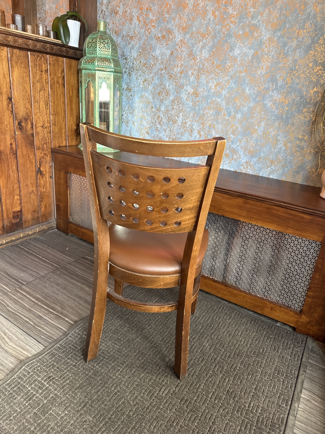 Wooden Dining Chair with Brown Vinyl Seat - photo 2