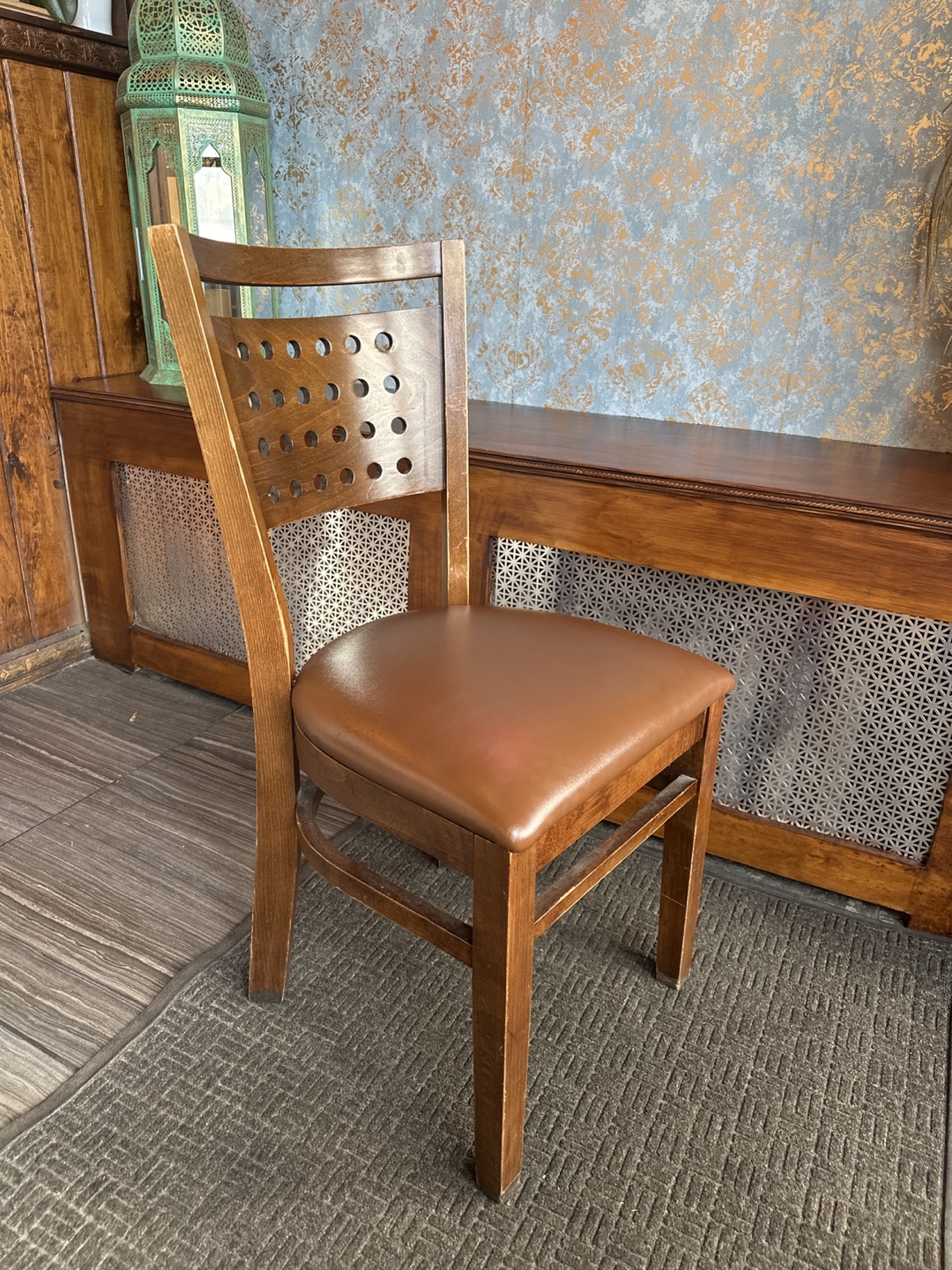 Wooden Dining Chair with Brown Vinyl Seat