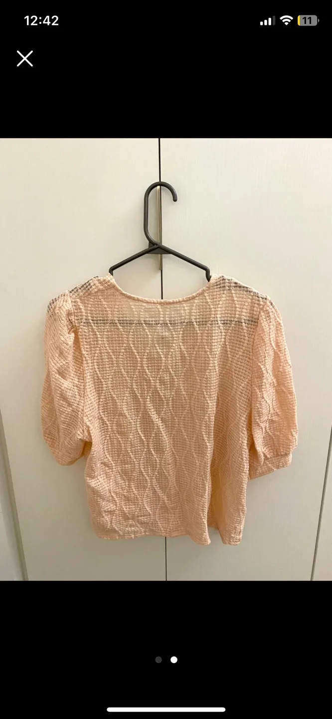 Peach Puff Sleeve Button-Down Blouse image indicator(2)