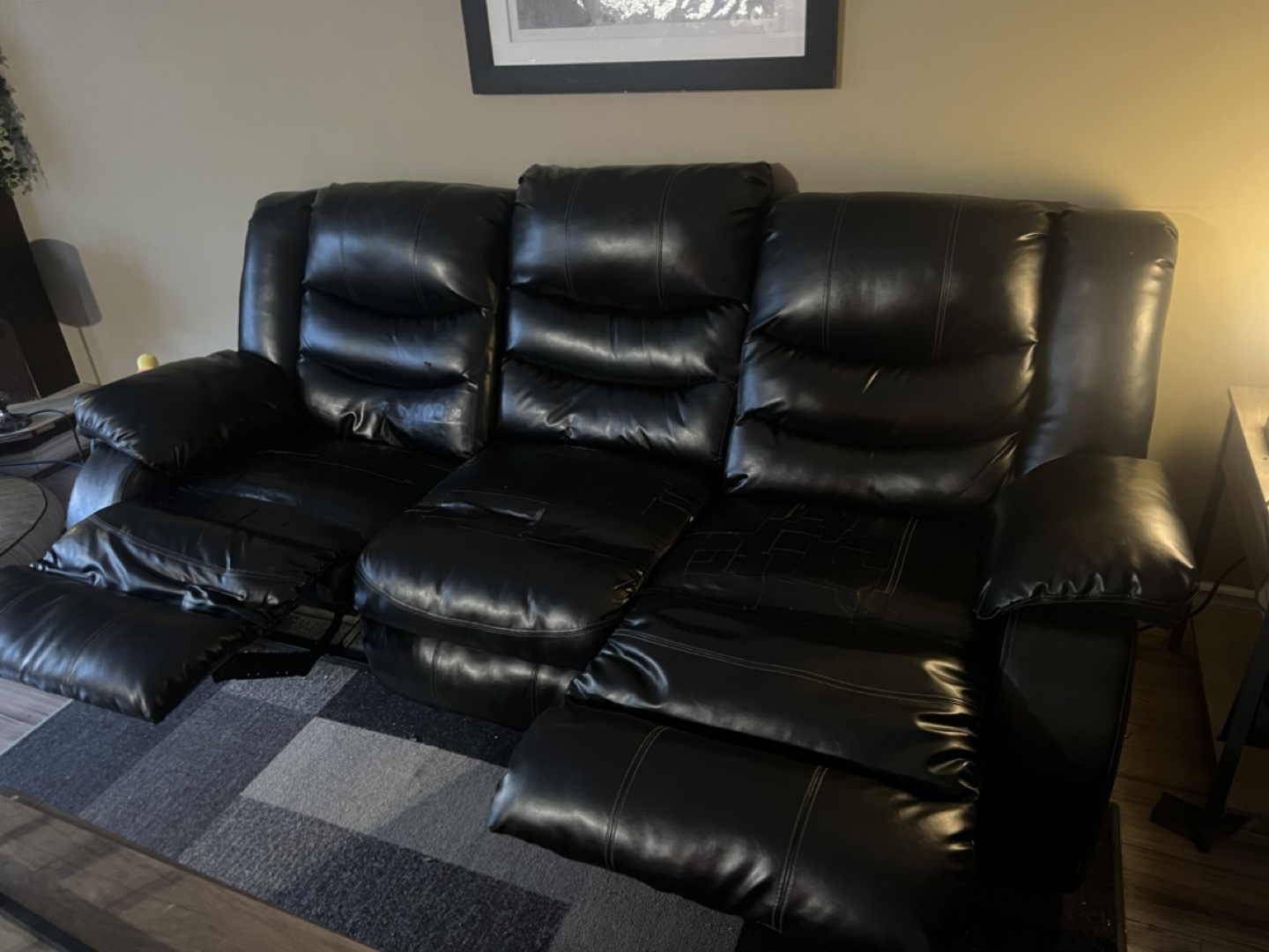 Black faux Leather Reclining Sofa