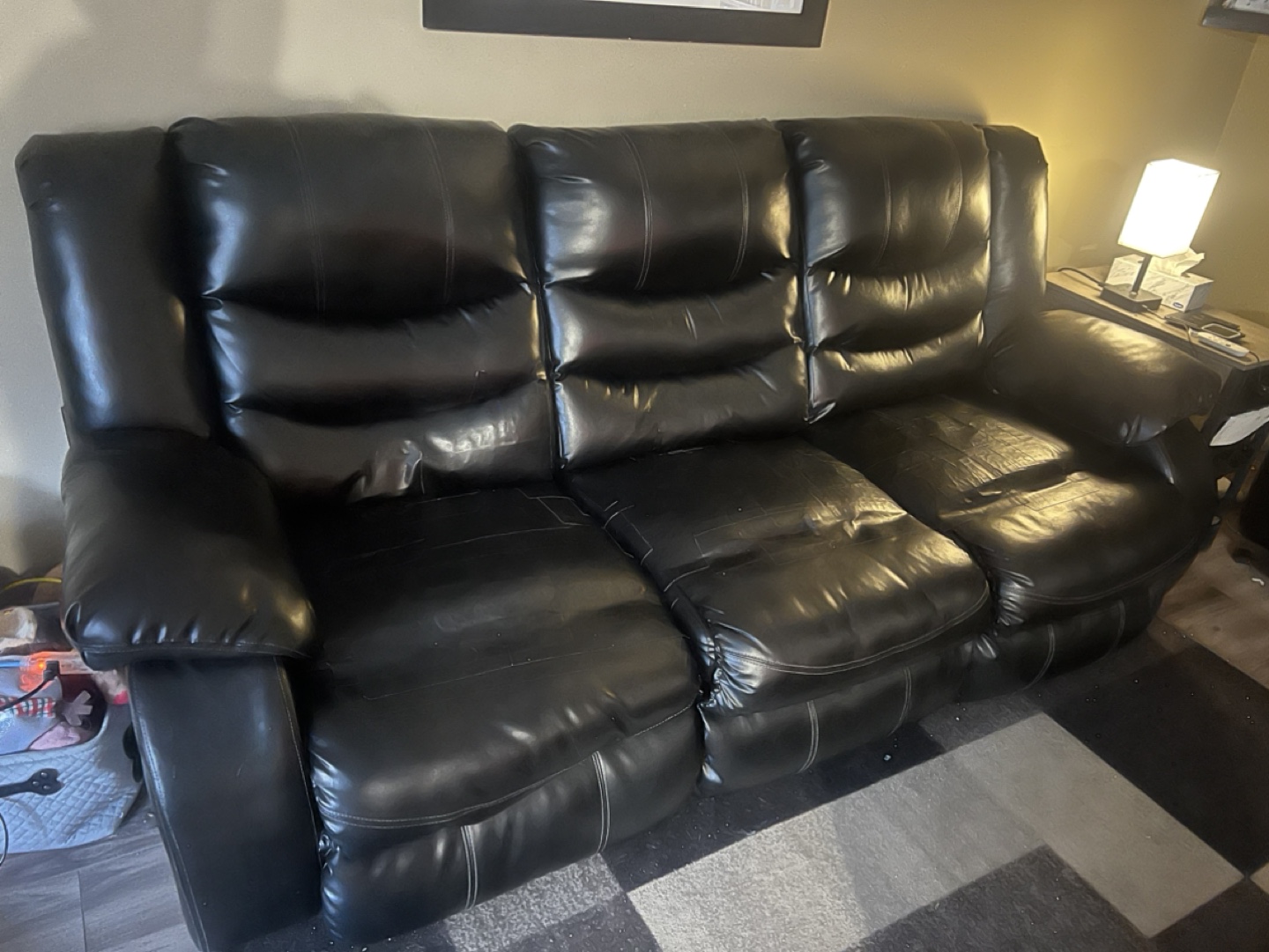 Black faux Leather Reclining Sofa - photo 2