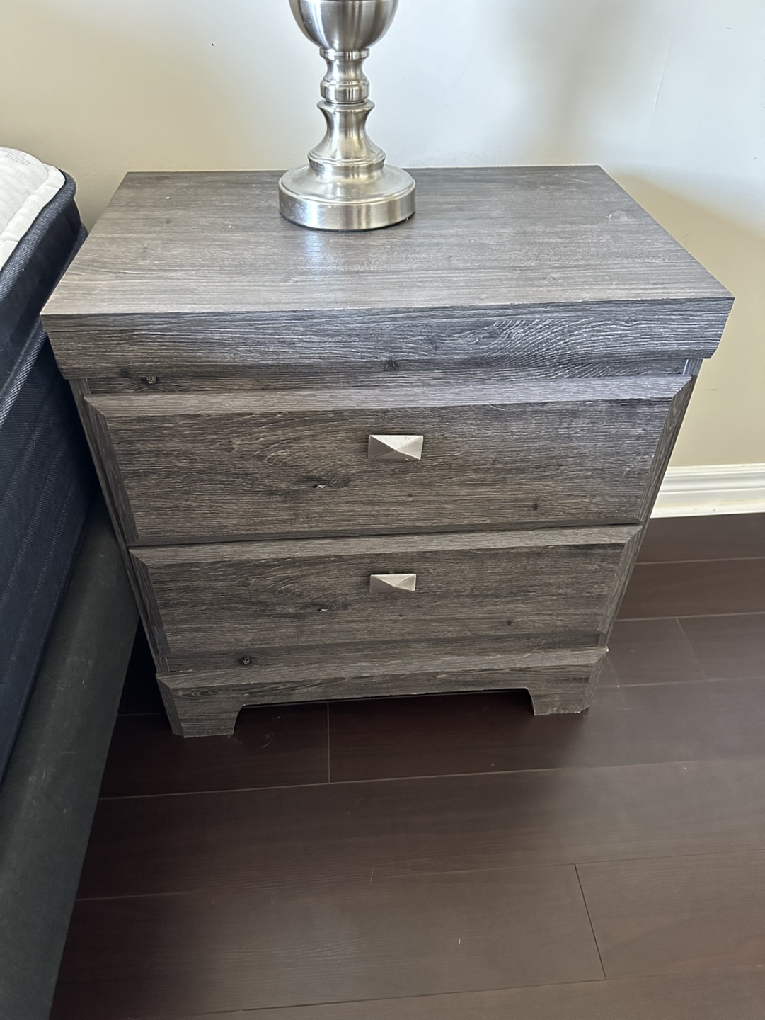 Two-Drawer Nightstand set of 2- Dark Grey Wood