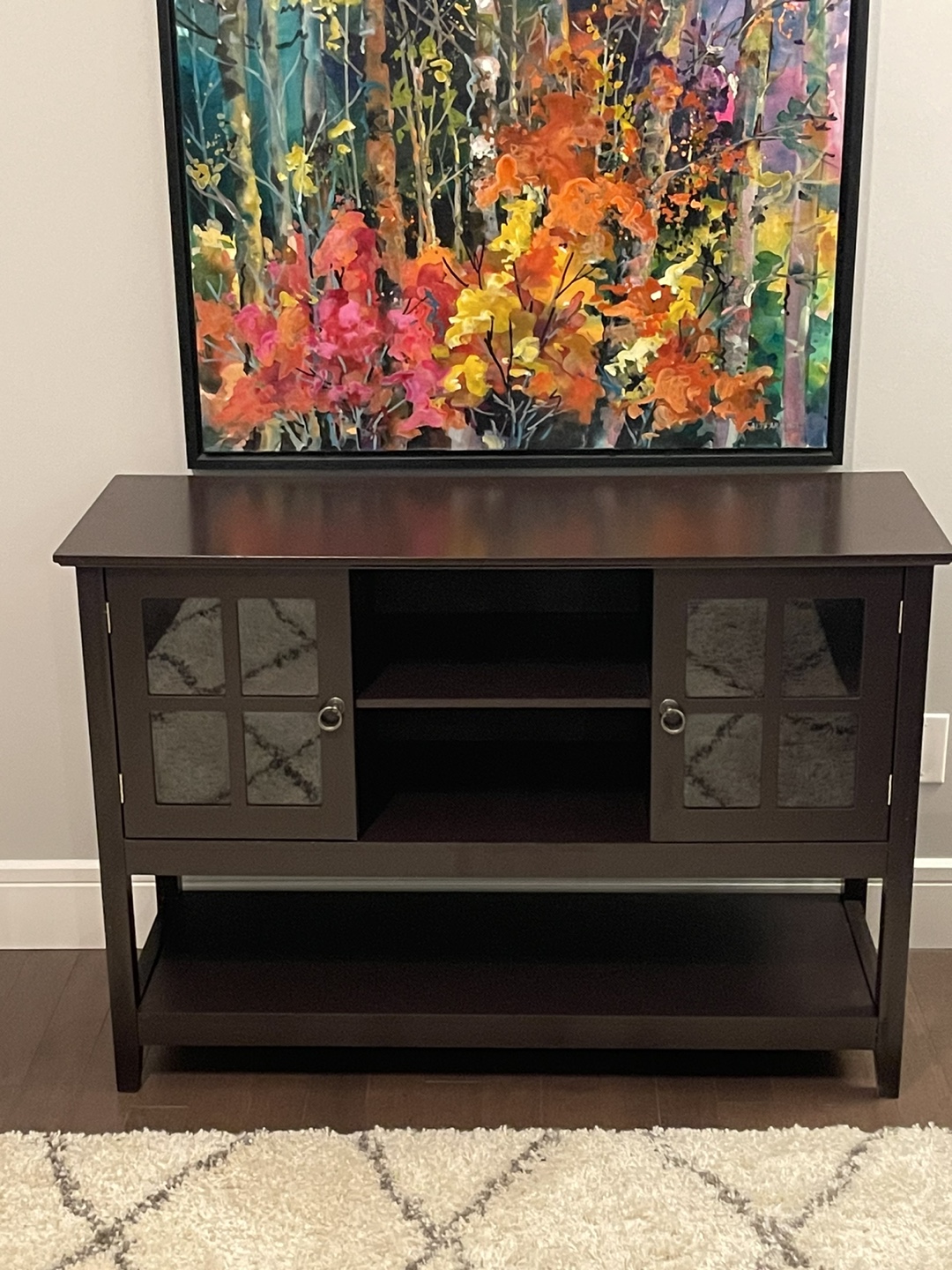 Dark Brown Wooden Cabinet with Glass Doors