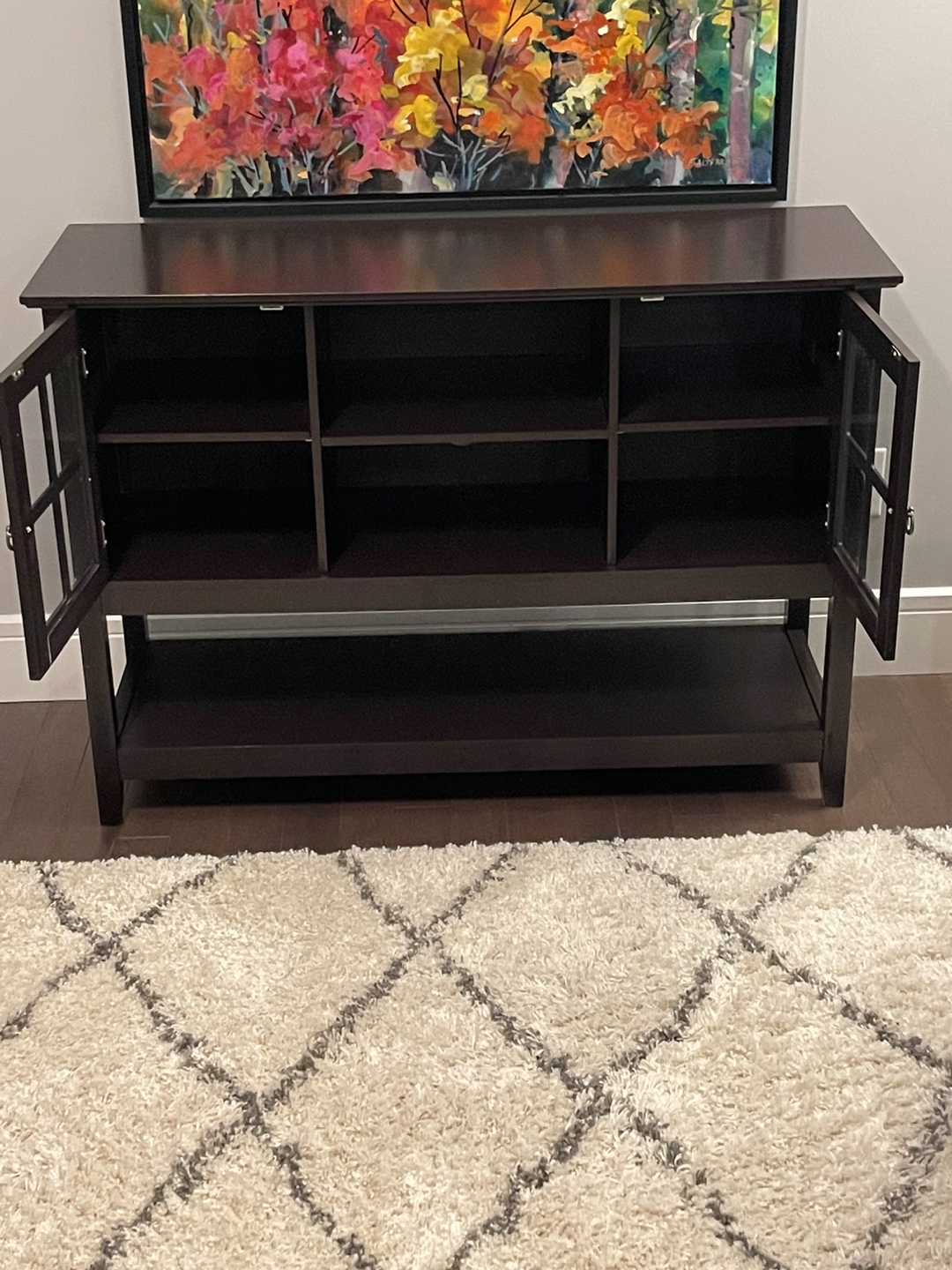 Dark Brown Wooden Cabinet with Glass Doors - photo 2