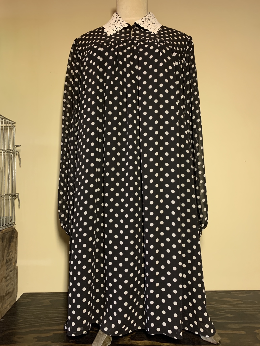 Kate Spade Black and White Polka Dot Dress with Lace Collar