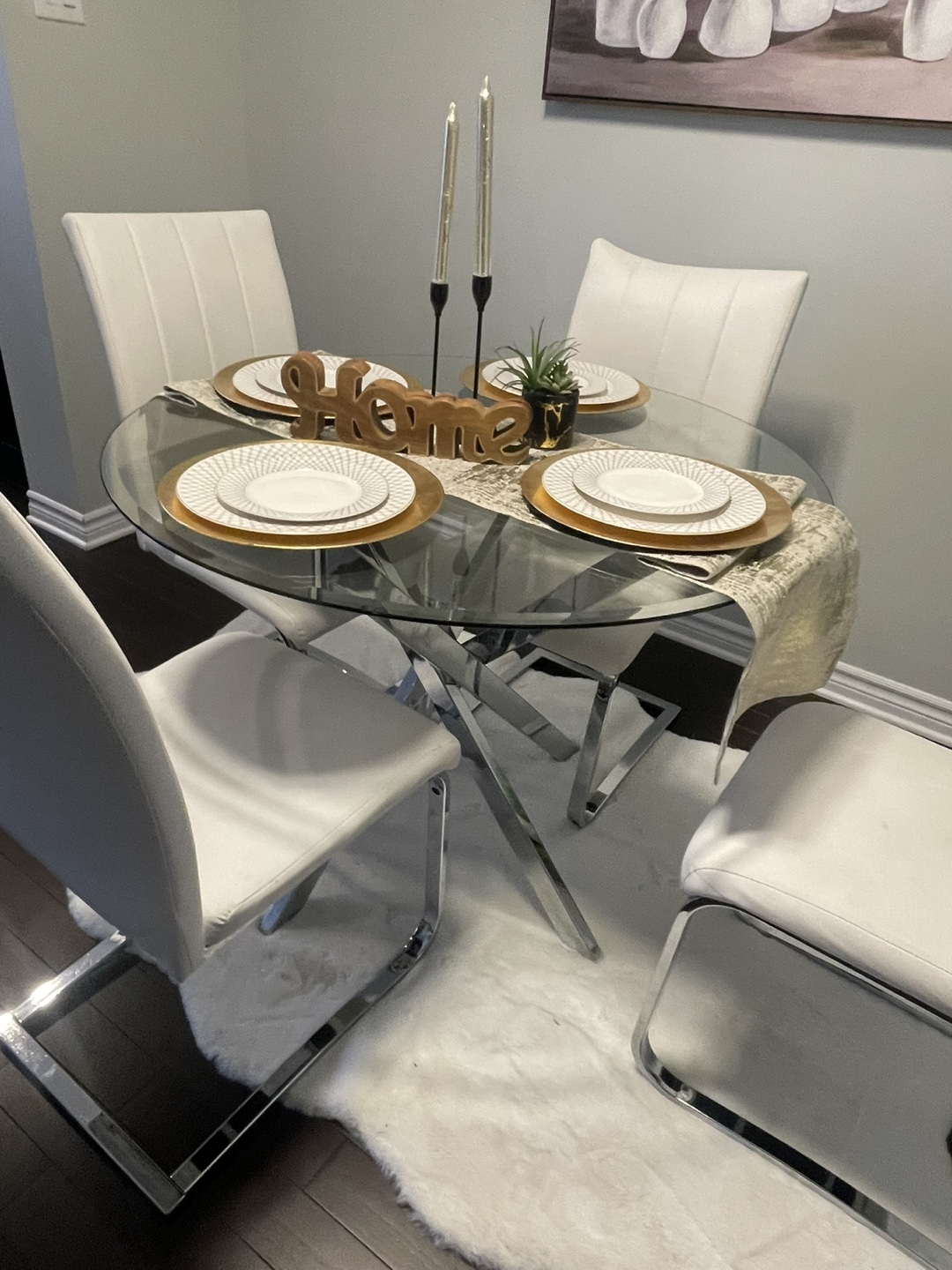 Modern glass Dining table and white Chairs, Set of Four - photo 2