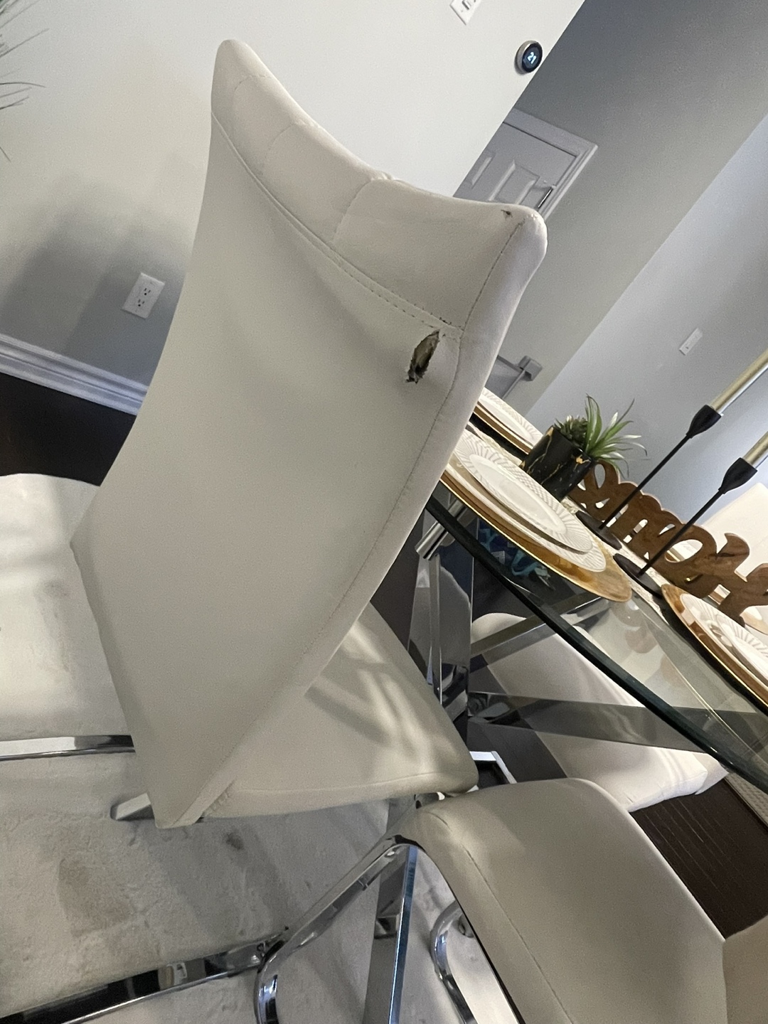 Modern glass Dining table and white Chairs, Set of Four - photo 5