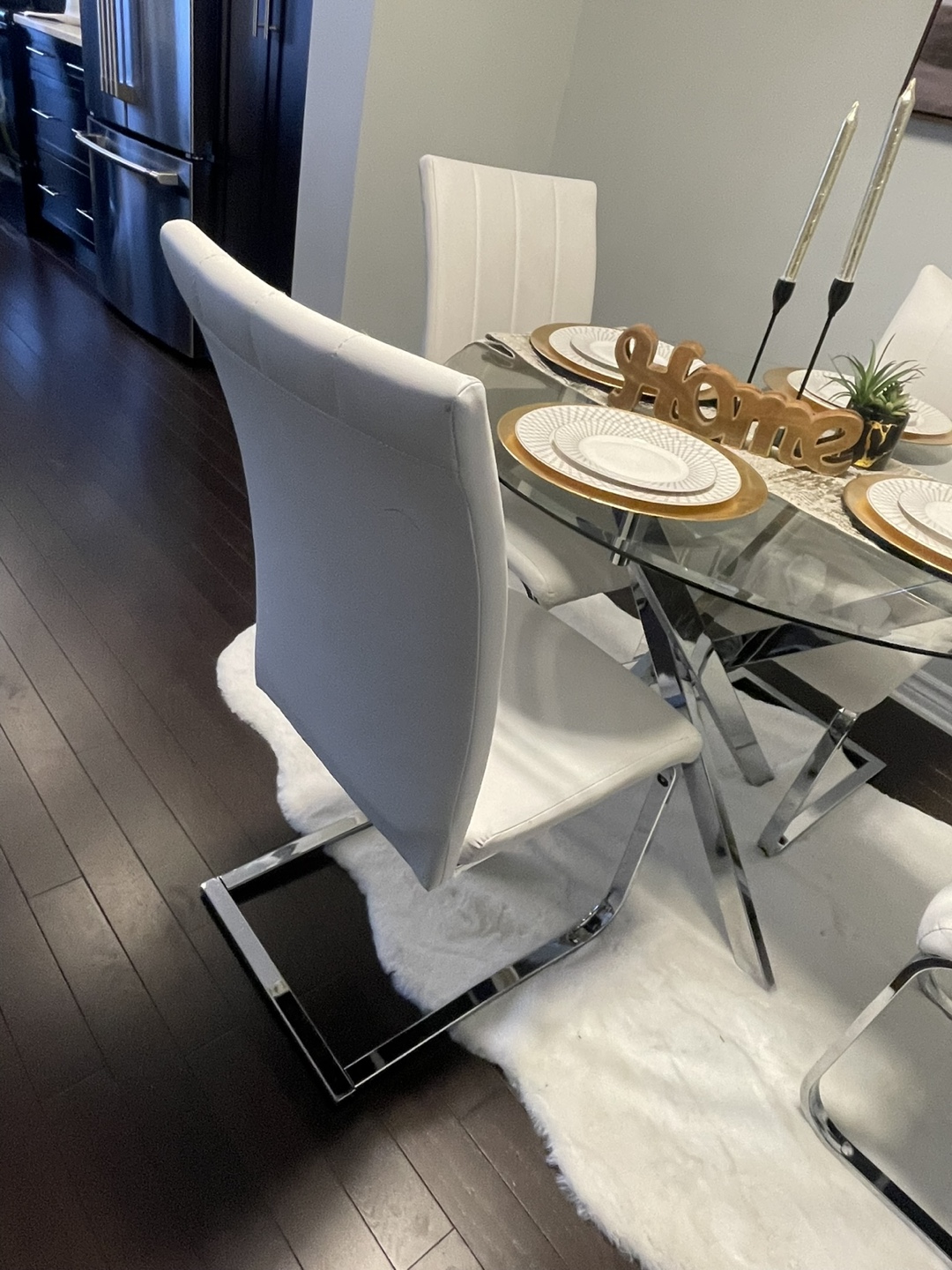 Modern glass Dining table and white Chairs, Set of Four - photo 3
