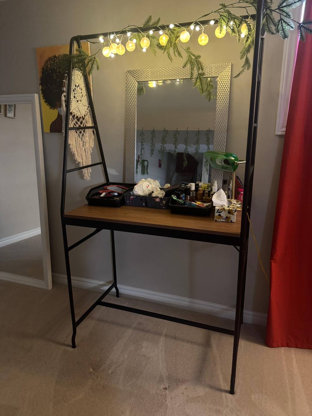 Black Metal Vanity Desk with Wooden Top