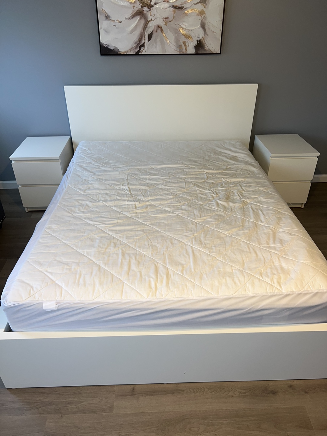 Queen Size White Bed Frame with mattress  storage drawer