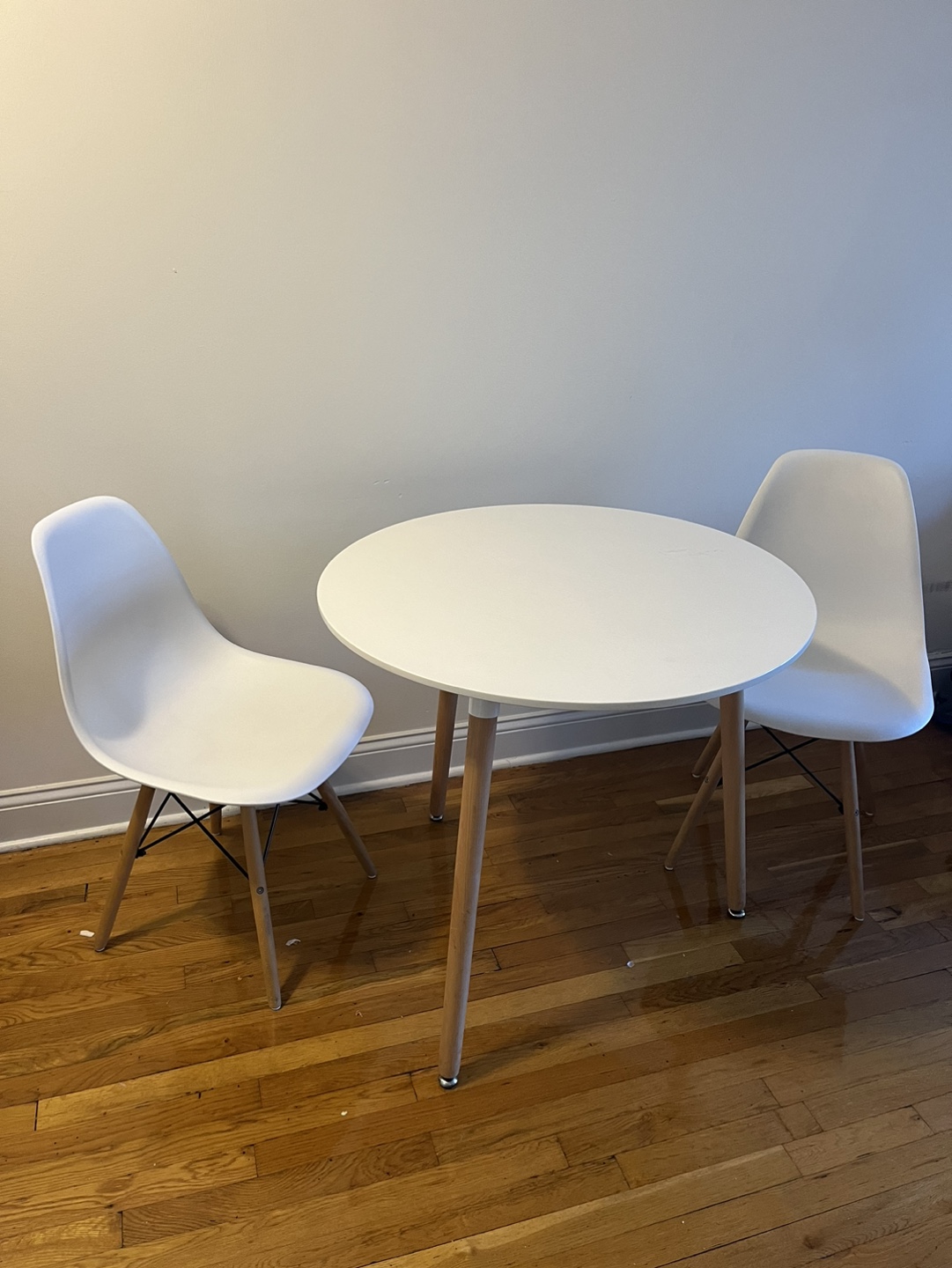 White Round Table and Two Chairs Set