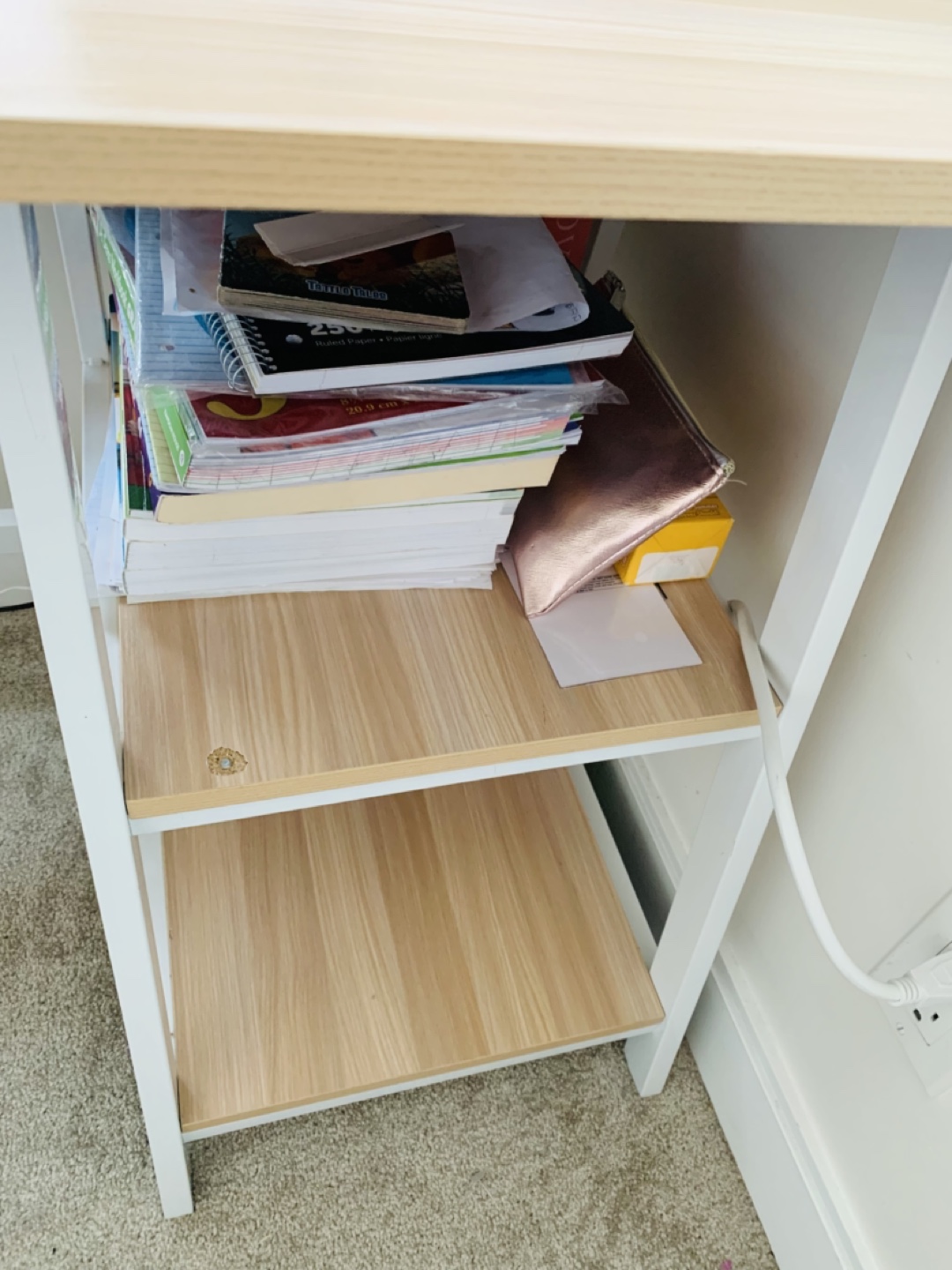 White and Light Wood Desk with Shelf - photo 3