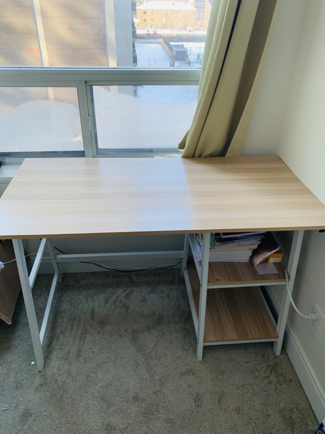 White and Light Wood Desk with Shelf