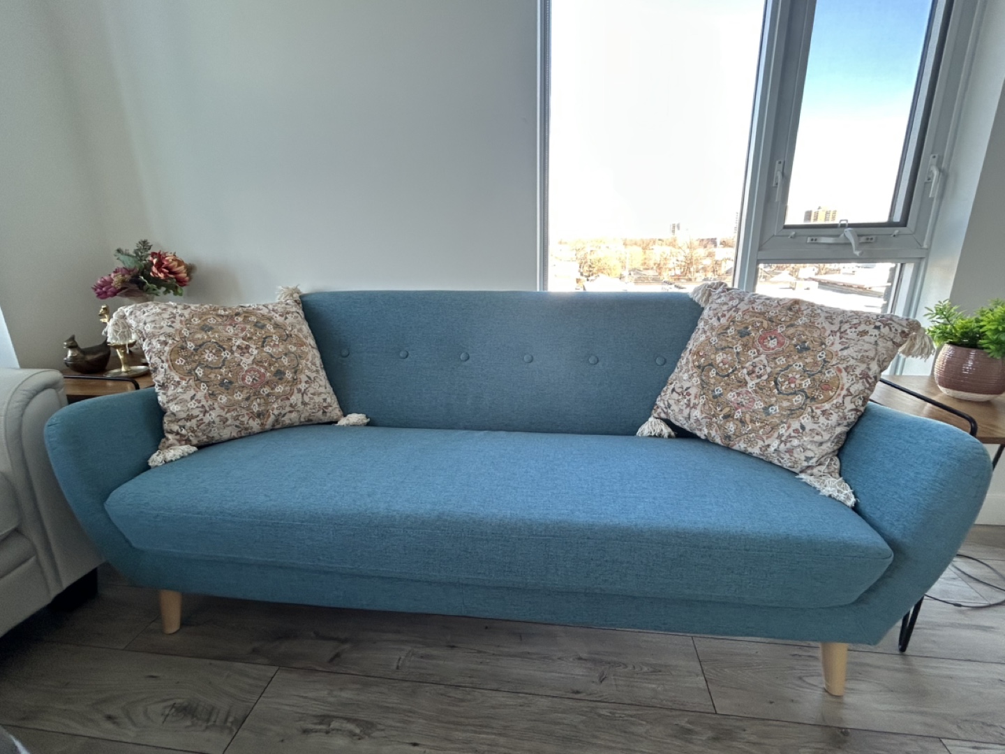 Mid-Century Modern Teal Love Seat - photo 3
