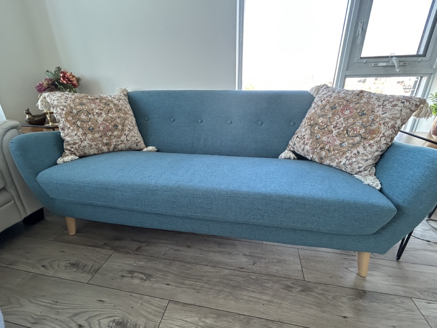 Mid-Century Modern Teal Love Seat