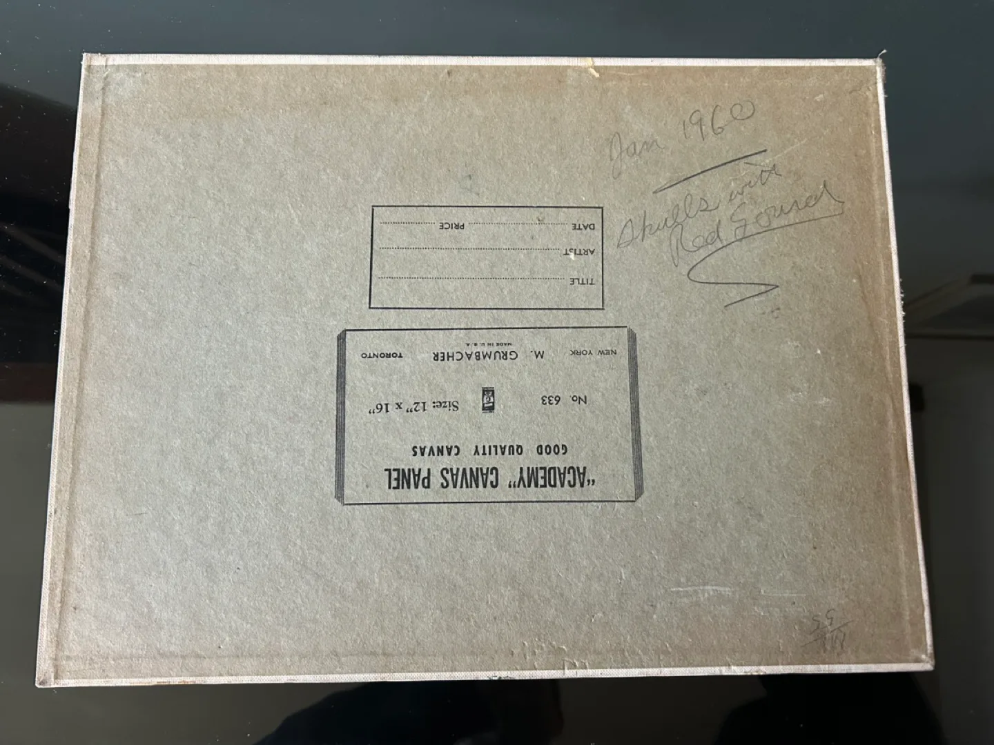 1960 oil painting Skulls Red Gourd Brutalist 12x16 in Art MCM image indicator(6)