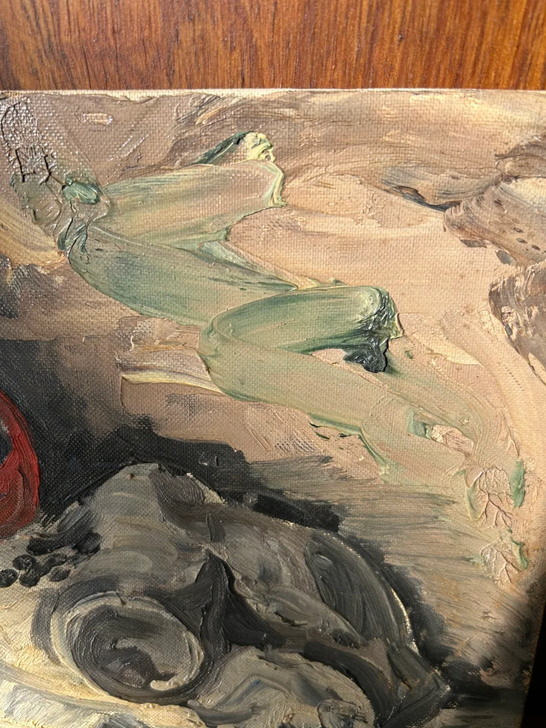 1960 oil painting Skulls Red Gourd Brutalist 12x16 in Art MCM image indicator(8)