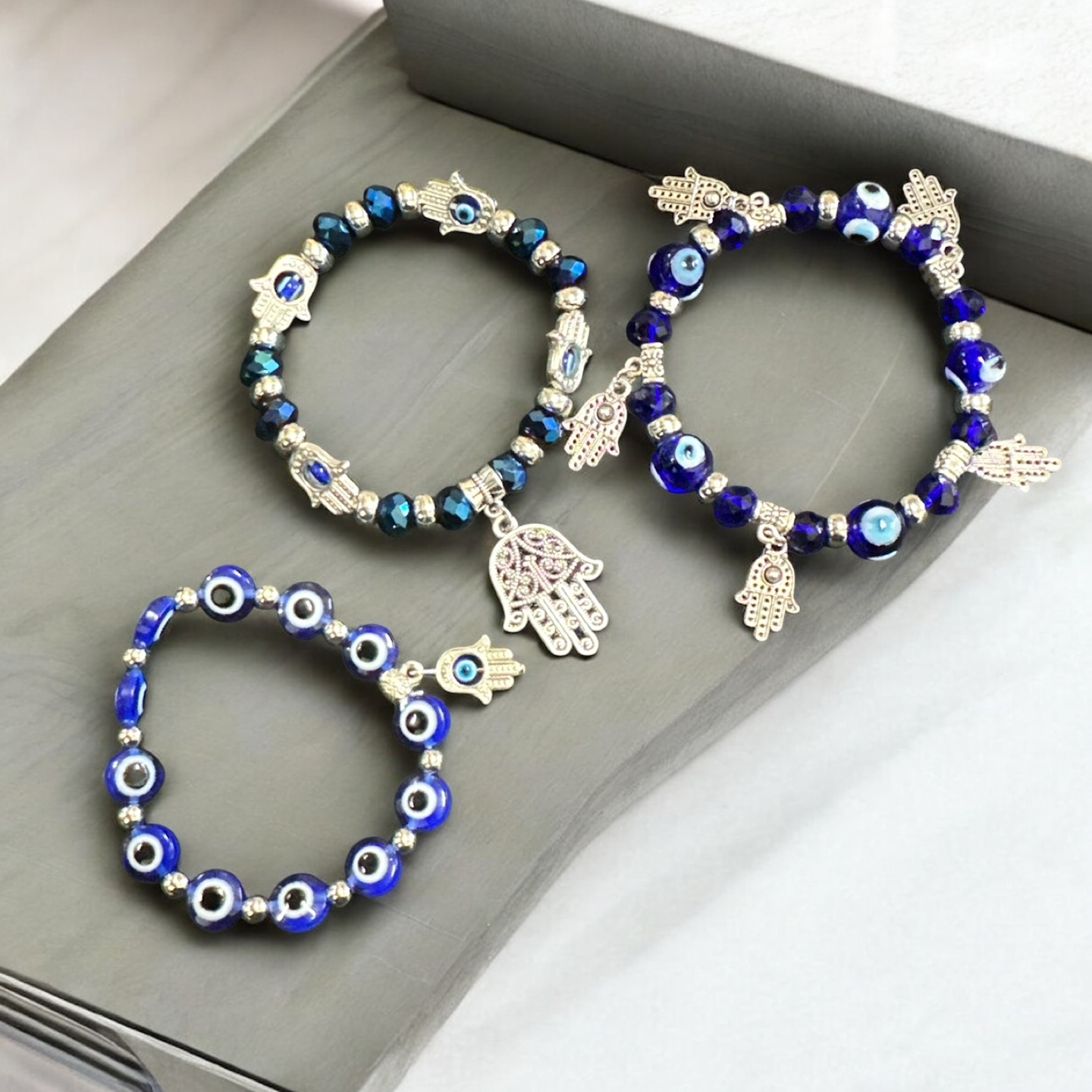Three Evil Eye Hamsa Bracelets
