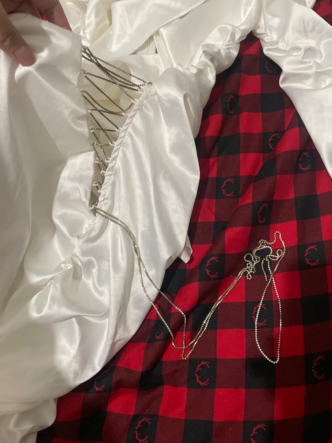 White (Sort of) Satin Mini Dress with Cut-Outs and Puff Sleeves image indicator(4)