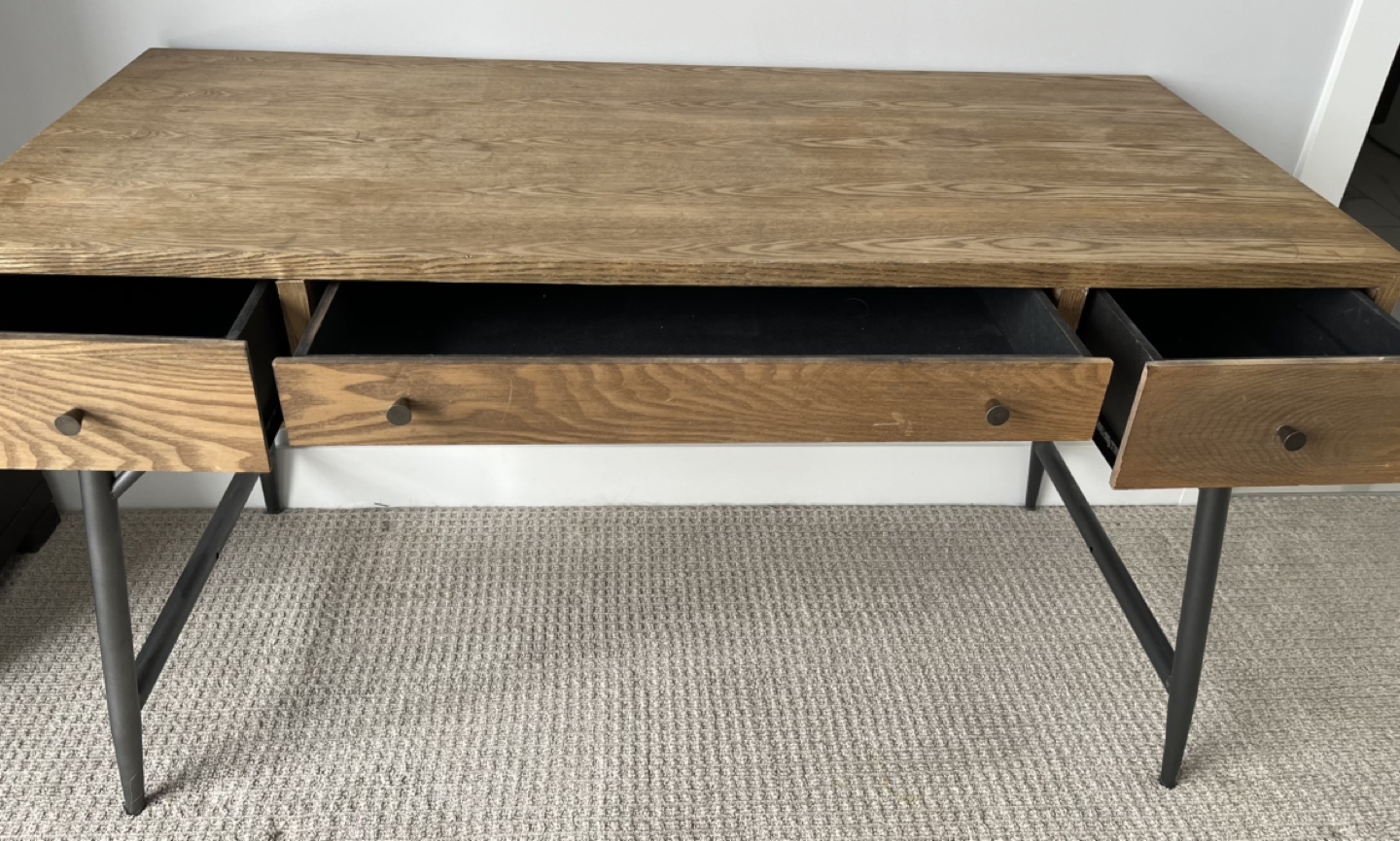 Mid-Century Modern Writing Desk with Three Drawers - photo 2
