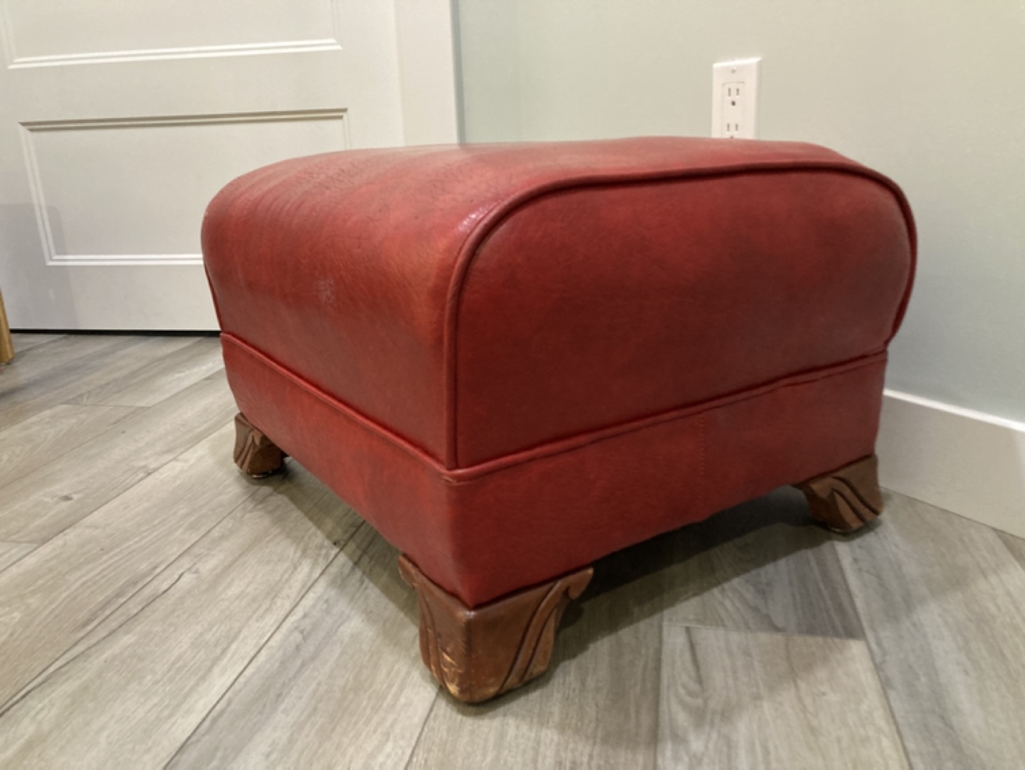Red Leatherette Ottoman