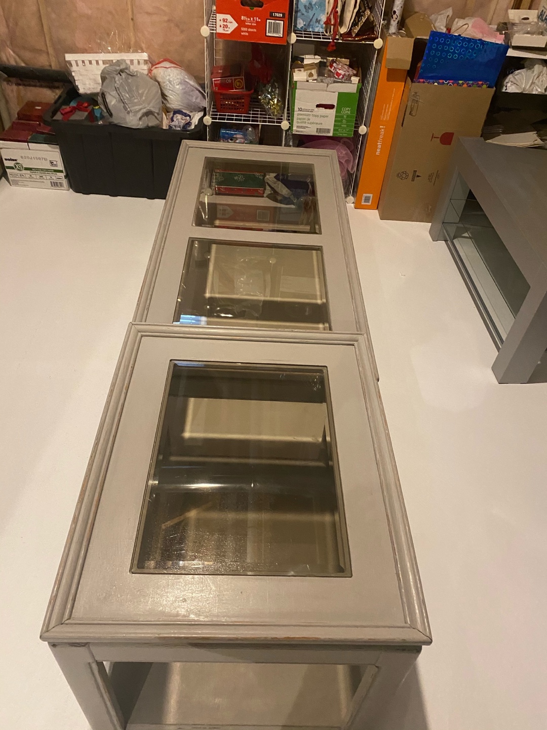 Grey wood and glass coffee table set