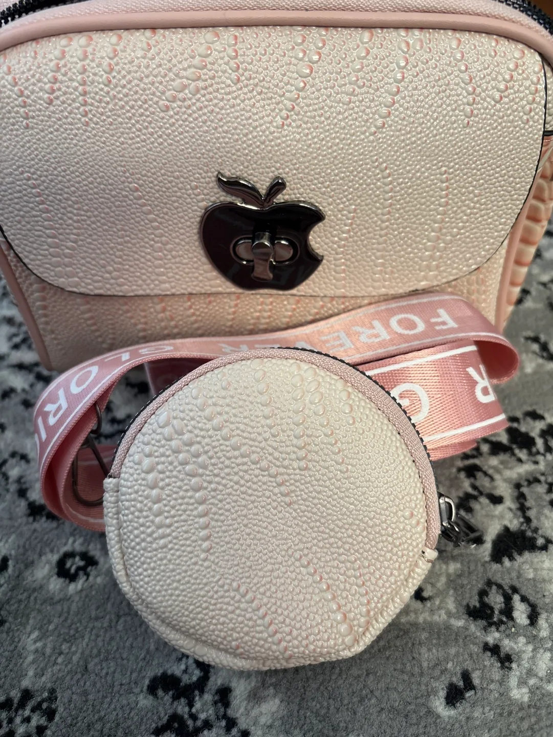 Pink Faux Leather Crossbody Bag with Apple Charm image indicator(3)