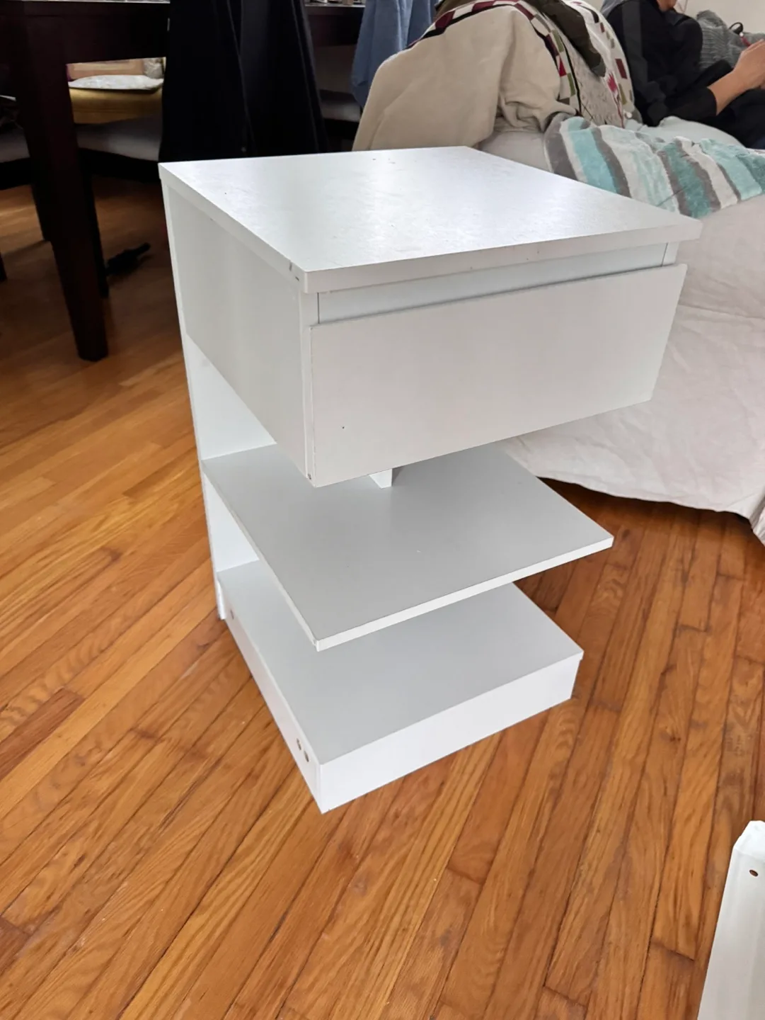 White Nightstand with Drawer and Shelves thumbnail