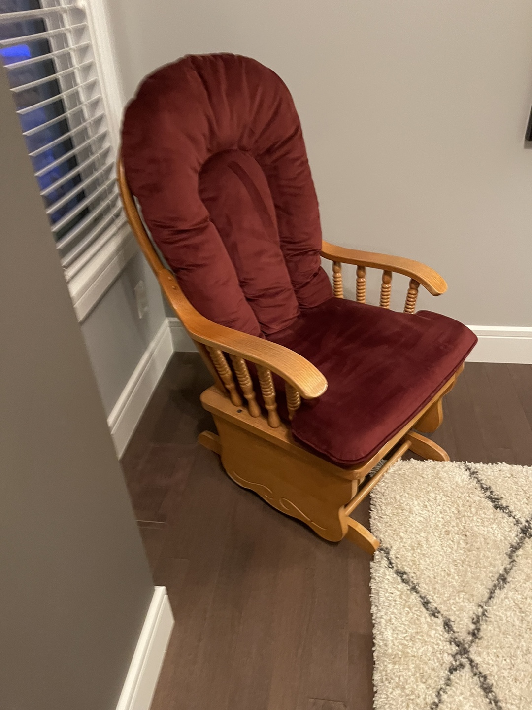 Glider Rocker Chair - Burgundy Velvet Cushion - photo 2