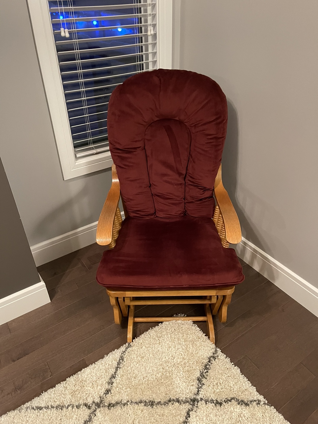 Glider Rocker Chair - Burgundy Velvet Cushion