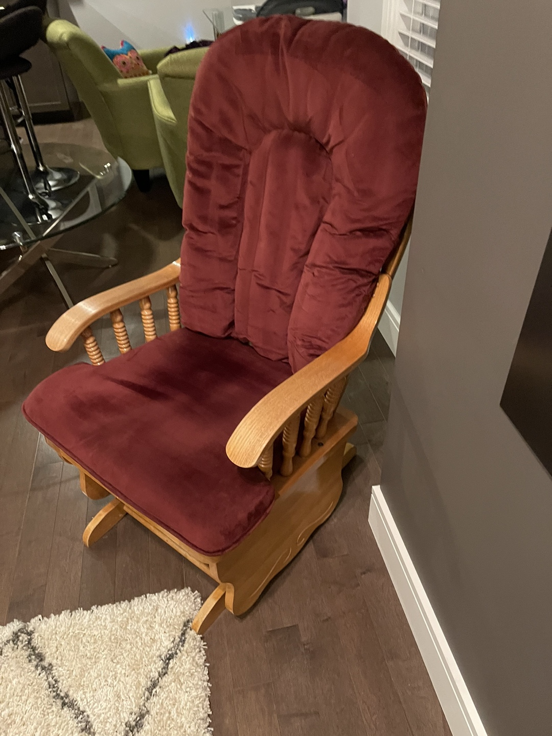 Glider Rocker Chair - Burgundy Velvet Cushion - photo 3
