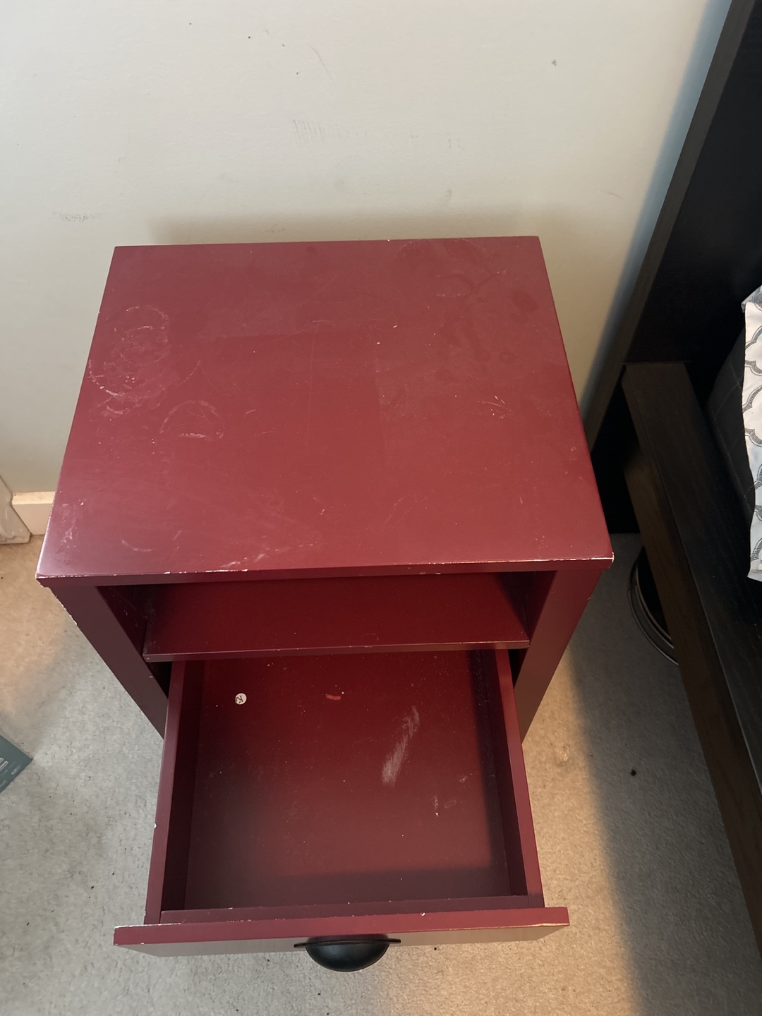 Dark Red Nightstand with Drawer and Shelf - photo 2